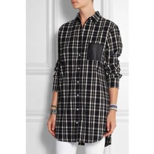 Majé Grunge Leather Trimmed Black & White Plaid Flannel Shirt Size Large 12/14